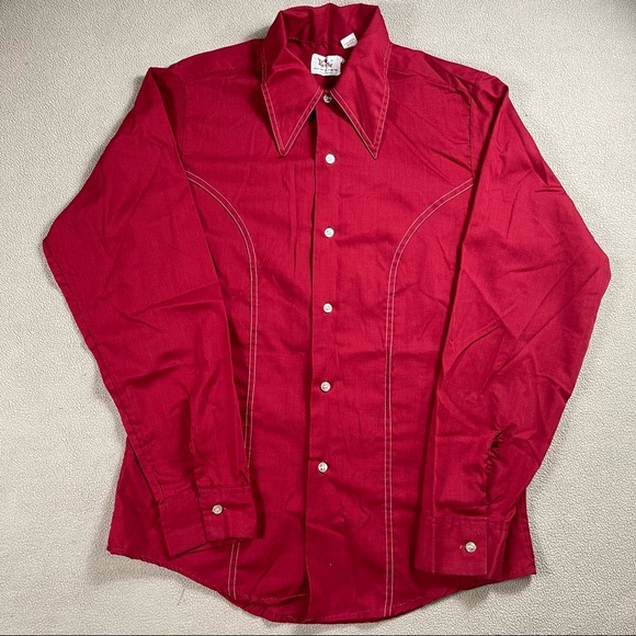 E&W Slim & Trim 📌 Sz small VINTAGE red button down white front stitching design - Picture 2 of 6